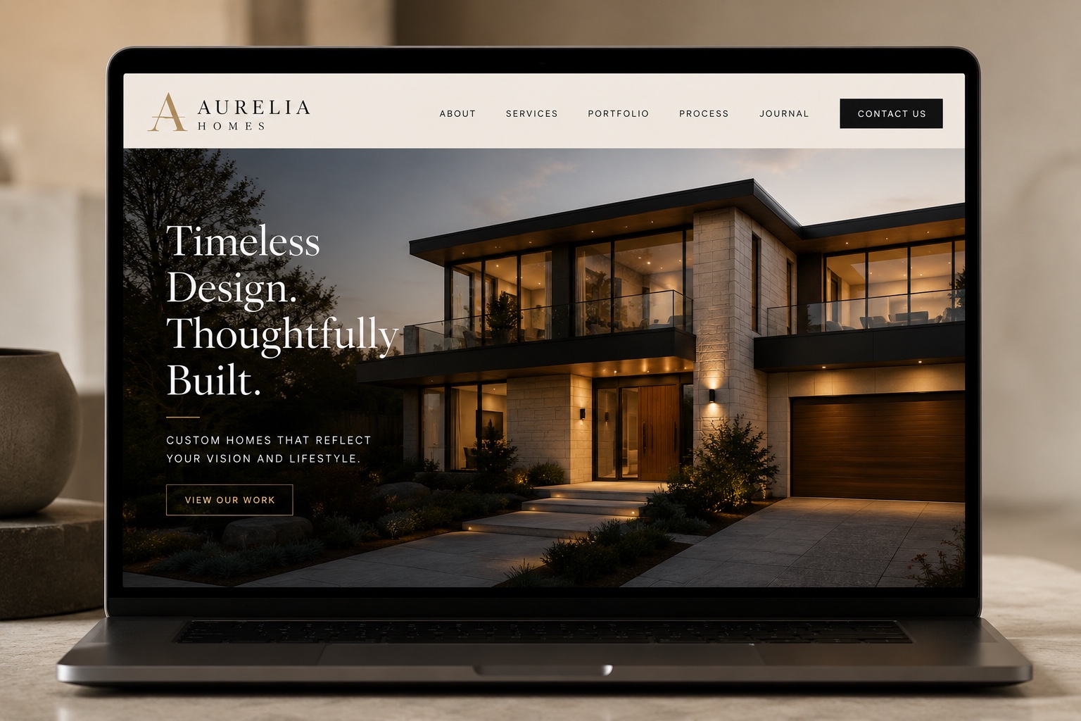 Aurelia Homes luxury website presentation on laptop