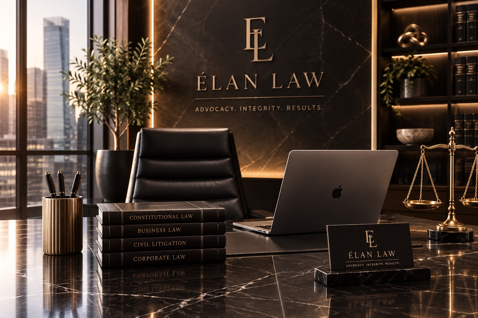Élan Law executive office and brand application